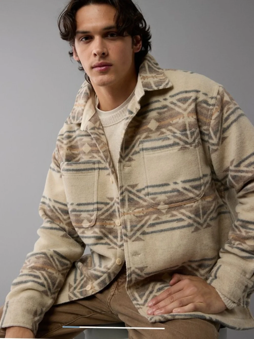 American Eagle Outfitters Men's Beige & Brown Patterned Shacket